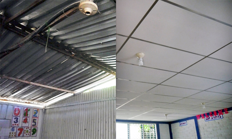 El antes y después de los techos del Centro Escolar Cantón Molineros
