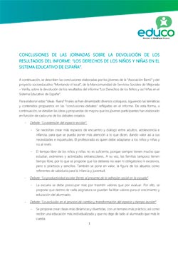 Conclusiones de las jornadas sobre la devolución de los resultados del informe: “Los derechos de los niños y niñas en el sistema educativo de España” 
